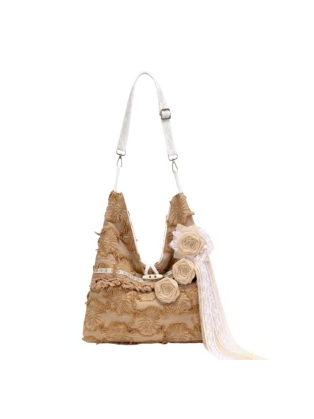 Boho Hobo Bag Embroidered Guitar Strap Fabric Crossbody Purse